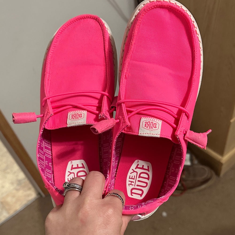 Hey Dude Women Neon Pink Moccasins